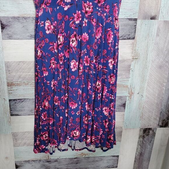 Torrid Super Soft Knit Sz 1 1X Blue Pink Floral Stretch High Low Summer Dress - Picture 4 of 8